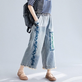 Pantalon Large En Denim Rétro Brodé