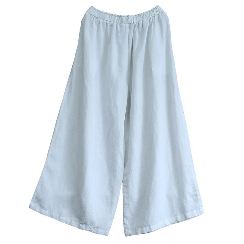 Pantalon Large Droit En Coton Blanc D'été