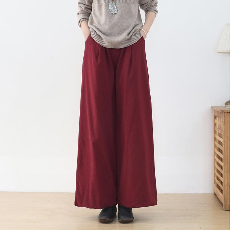 Pantalon Large À Jambes Larges En Coton Et Lin Rétro D'hiver Grande Taille