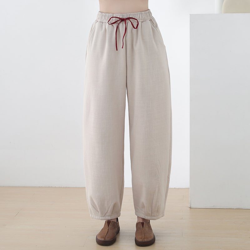 Pantalon Large En Lin Ample Pour Femmes En Peluche D'hiver