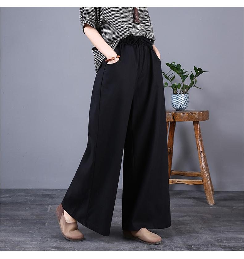 Pantalon Large En Lin Ample Grande Taille