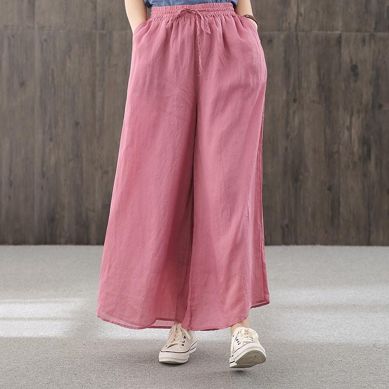 Pantalon Large En Lin D'été Pour Femme