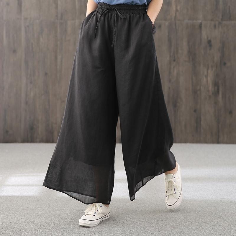 Pantalon Large En Lin D'été Pour Femme