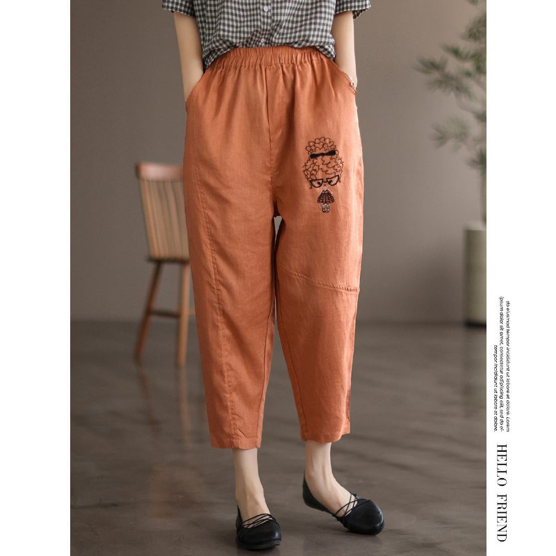 Pantalon En Lin Brodé À La Mode Pour Femmes