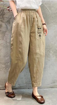 Pantalon En Lin Brodé À La Mode Pour Femmes