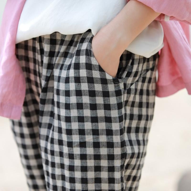 Pantalon En Lin À Carreaux Respirant De Printemps