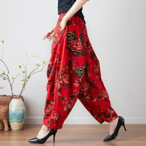 Pantalon En Lin De Style Chinois Ethnique Fleur Rétro