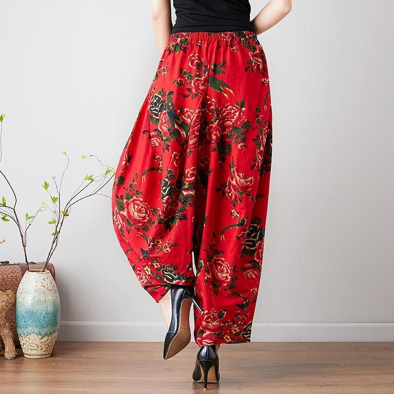 Pantalon En Lin De Style Chinois Ethnique Fleur Rétro