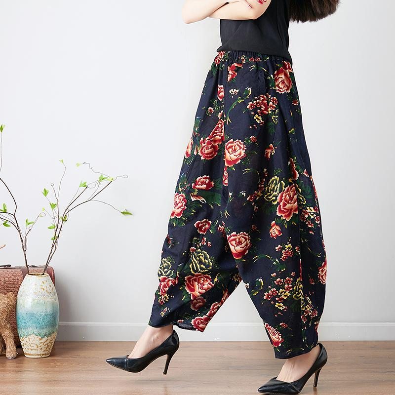 Pantalon En Lin De Style Chinois Ethnique Fleur Rétro