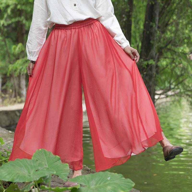 Pantalon En Mousseline Rouge À Jambe Large Et Longueur Cheville Littérature