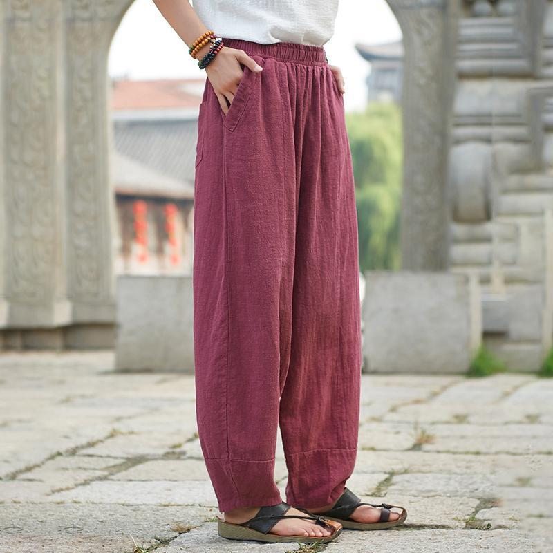 Pantalon De Navet Décontracté De Couleur Unie Ramie