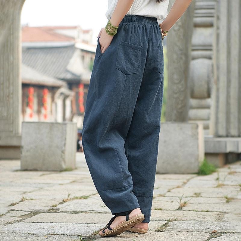 Pantalon De Navet Décontracté De Couleur Unie Ramie