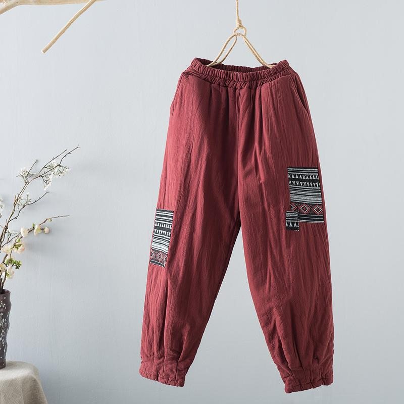 Pantalon Rembourré Ample En Coton Et Lin Pour Femmes D'hiver