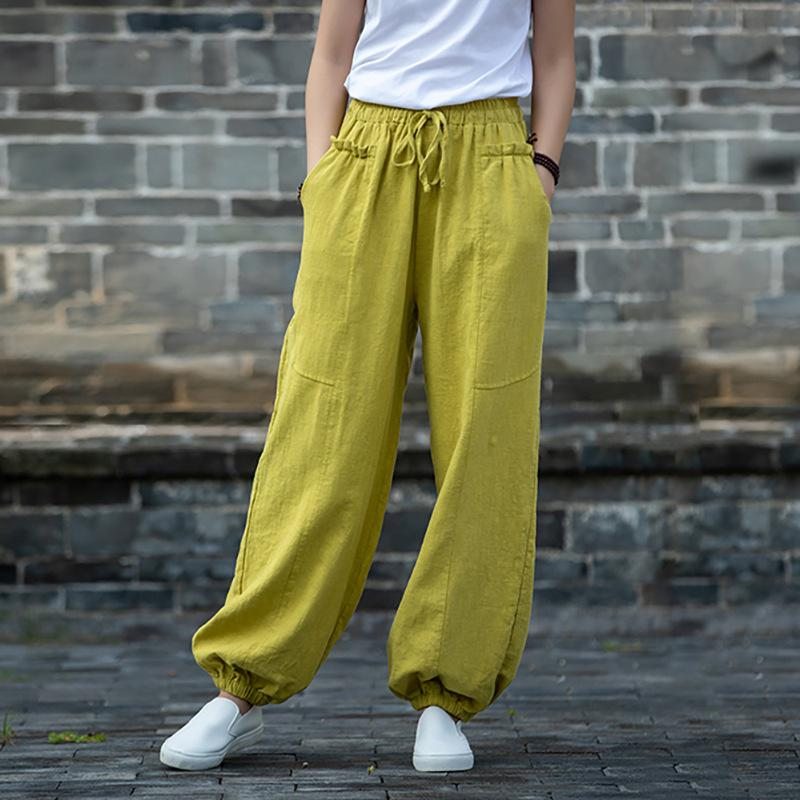 Pantalon Rétro Décontracté En Patchwork De Coton Et Lin