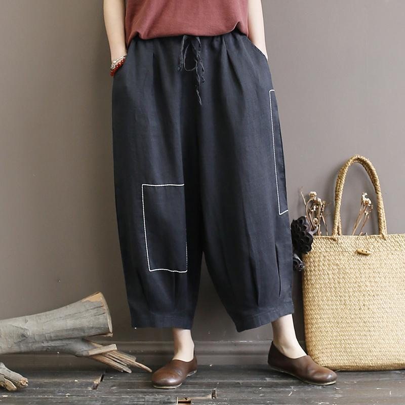 Pantalon Rétro D'été Brodé En Lin