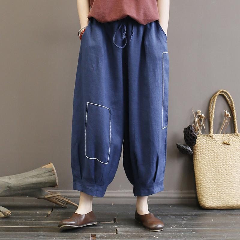 Pantalon Rétro D'été Brodé En Lin