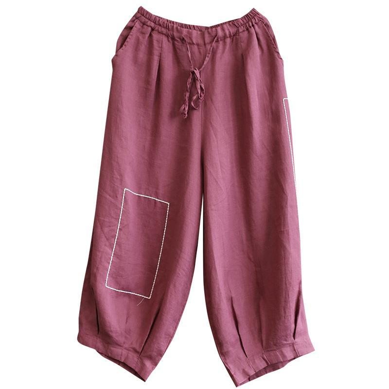 Pantalon Rétro D'été Brodé En Lin