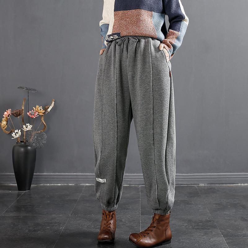 Pantalon De Survêtement En Coton Patchwork À Fourrure Fine Automne Hiver