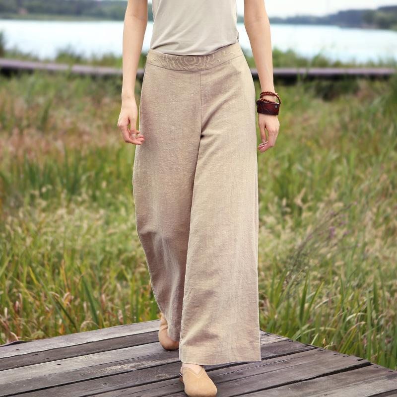 Pantalon Taille Haute Rétro En Coton Lâche Printemps Et Été