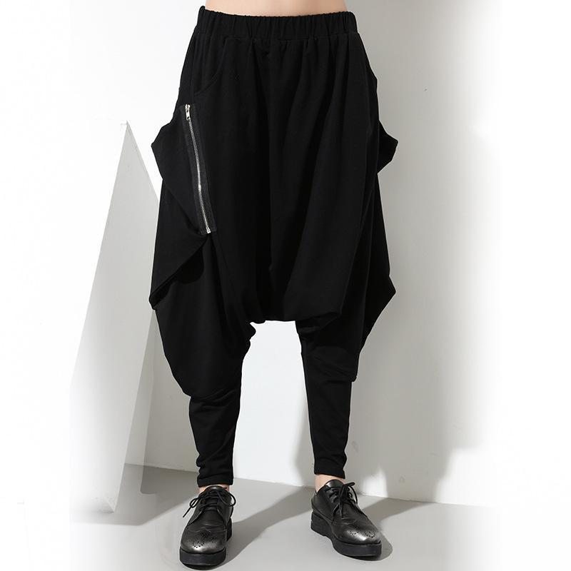 Pantalon Unisexe Hip Hop Drop Crotch Avec Fermeture Éclair