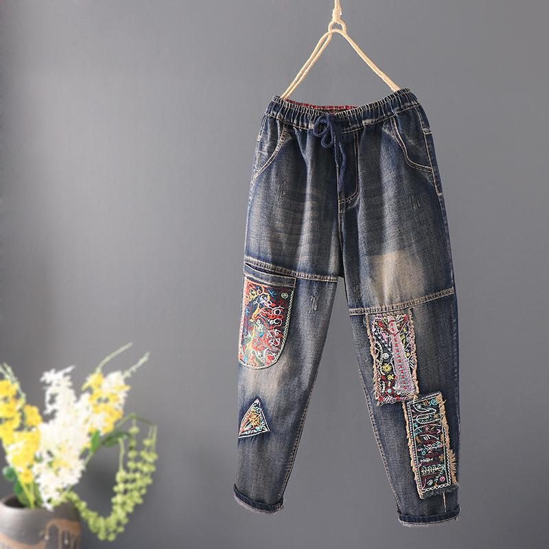 Patch Retro Loose Casual Straight Denim Pants