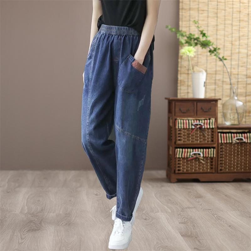 Printemps Automne Loose Casual Retro Patchwork Harem Jeans