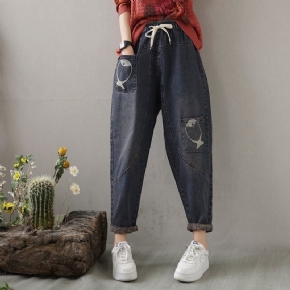 Printemps Femmes Poisson Broderie Patchwork Jeans