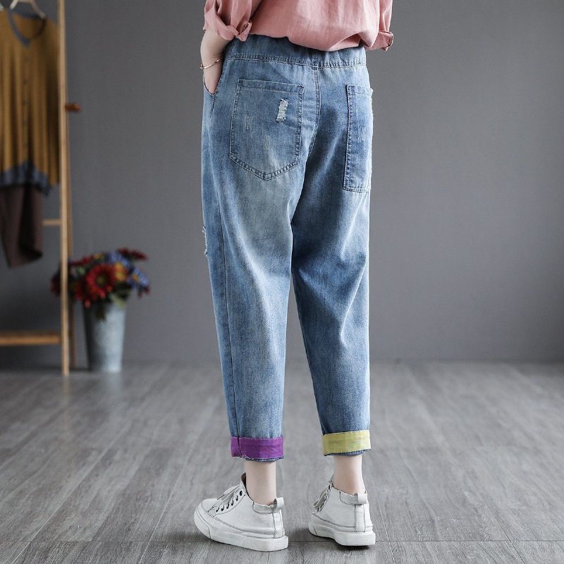 Sarouel Brodé En Denim Rétro D'été