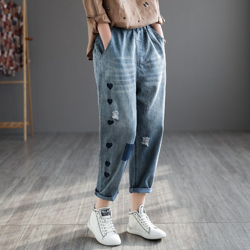 Sarouel Taille Haute En Denim Rétro