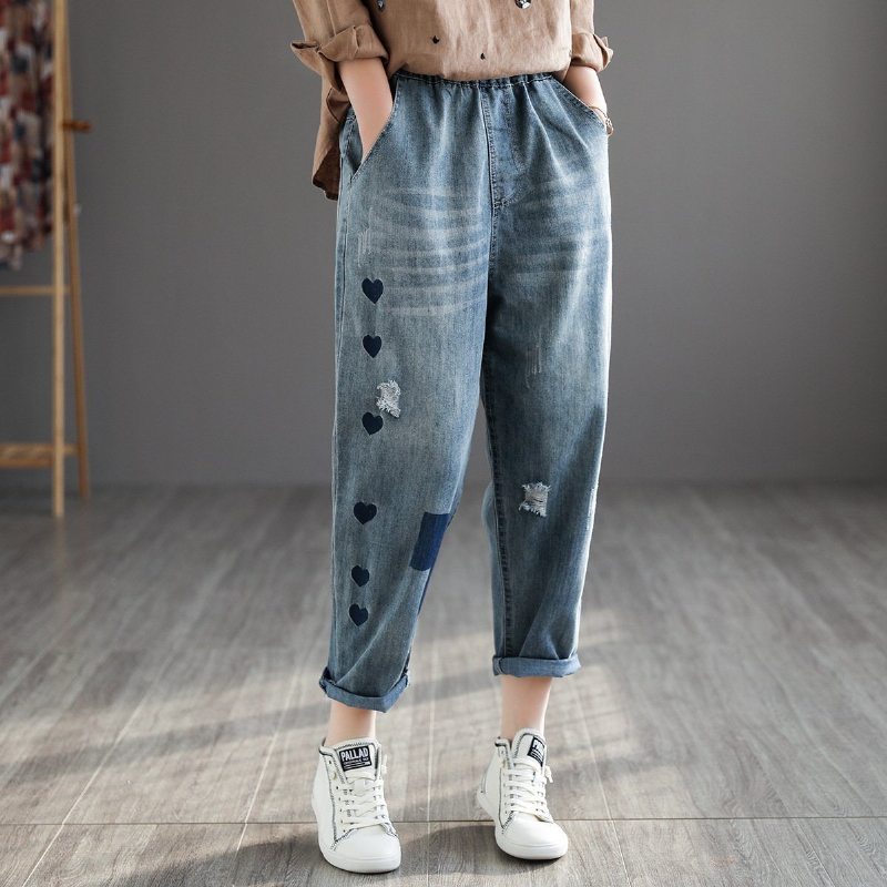 Sarouel Taille Haute En Denim Rétro