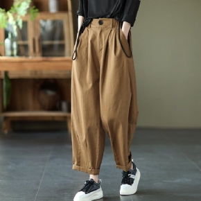 Spring Retro Loose Plus Size Solid Casual Wide Leg Pants