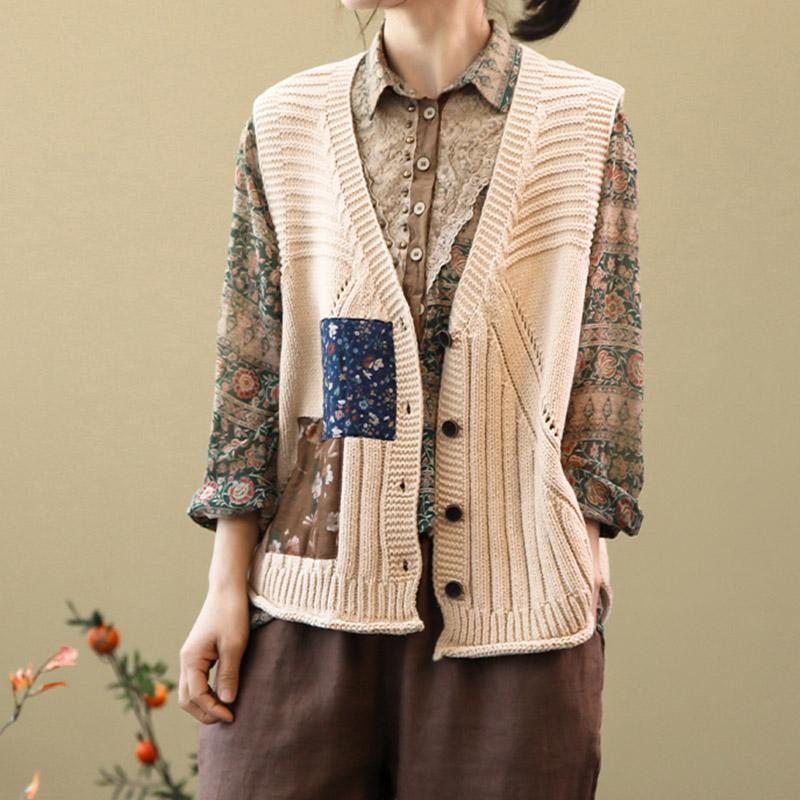 Gilet Cardigan En Tricot À Simple Boutonnage Rétro Printemps