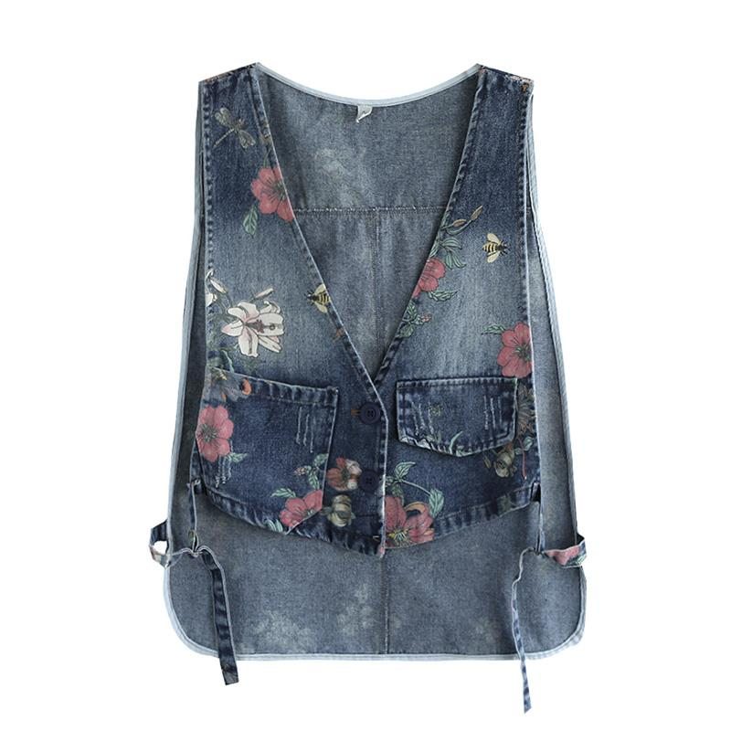 Gilet En Jean Imprimé Rétro Pour Femme