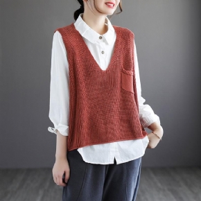 Gilet Pull En Tricot De Coton À Col En V Rétro