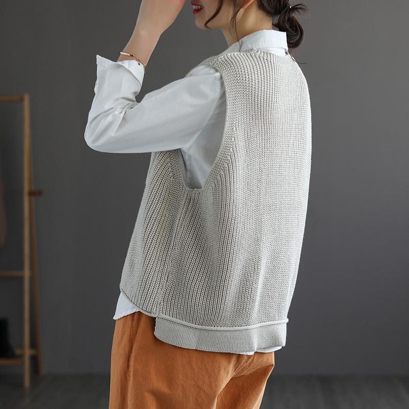 Gilet Pull En Tricot De Coton À Col En V Rétro