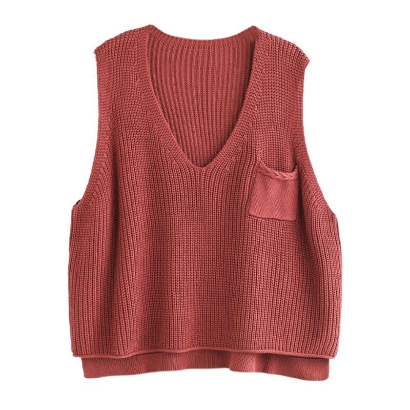 Gilet Pull En Tricot De Coton À Col En V Rétro