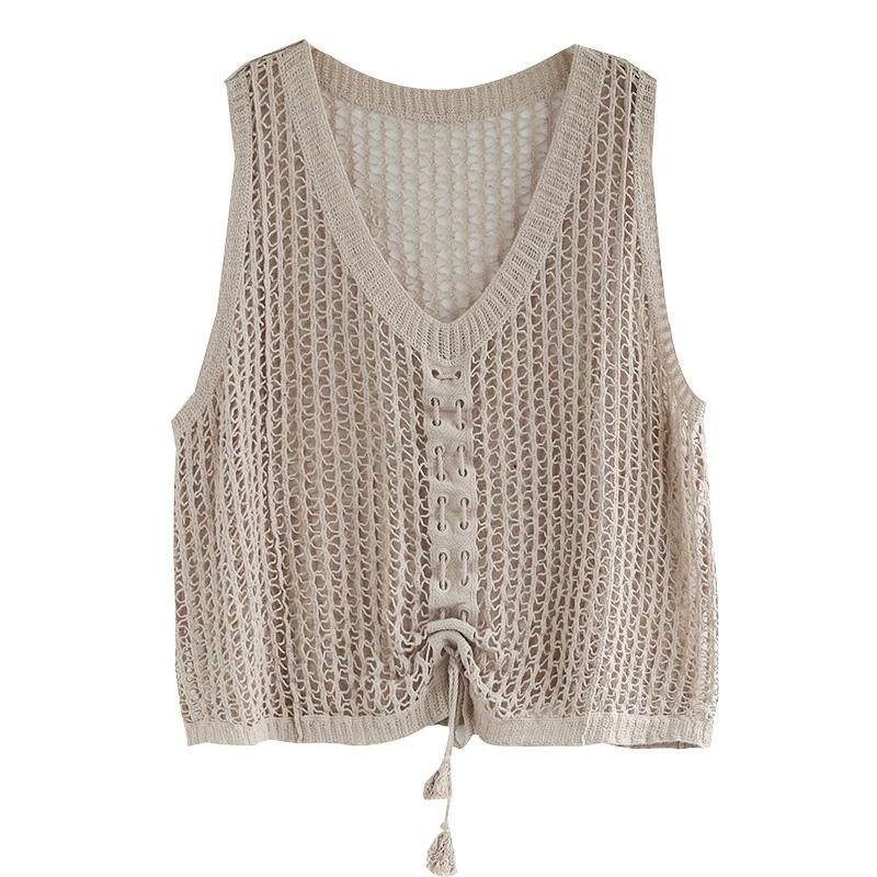 Gilet En Tricot D'été En Coton Creux Vintage