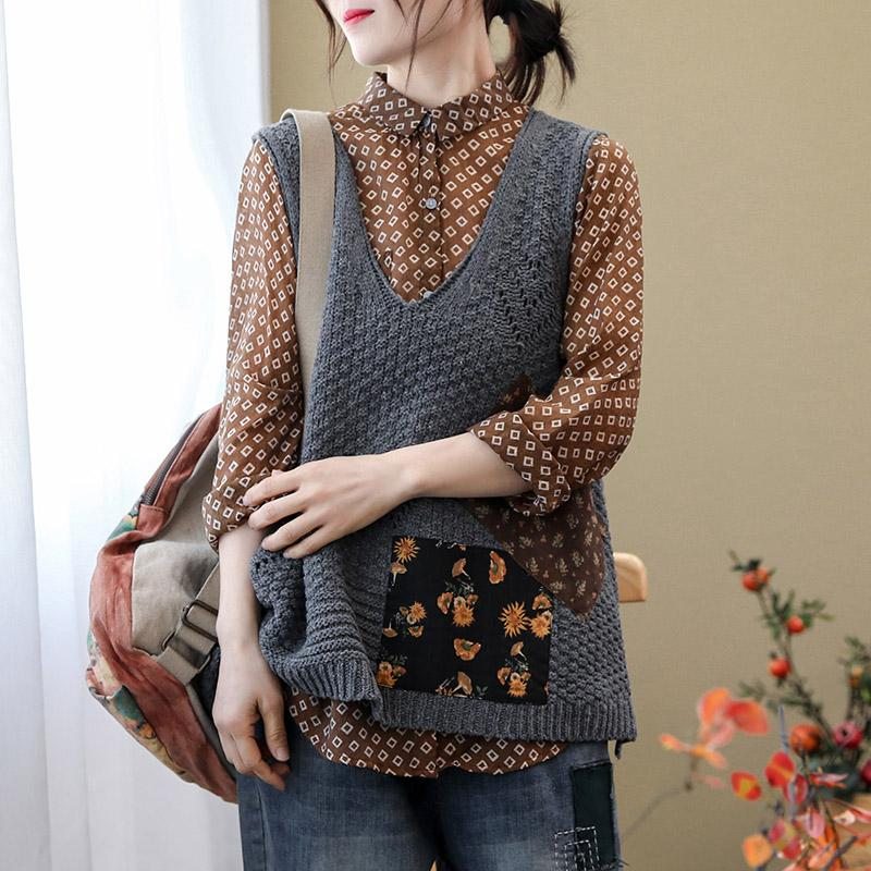 Spring Retro Patch Loose Knit Vest Sweater Vest