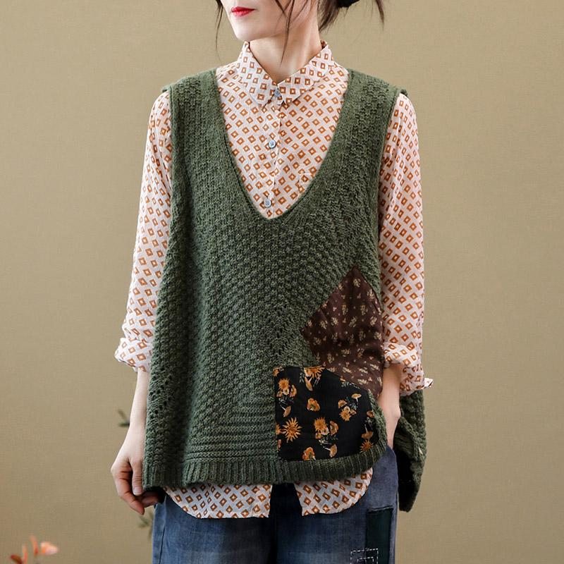 Spring Retro Patch Loose Knit Vest Sweater Vest