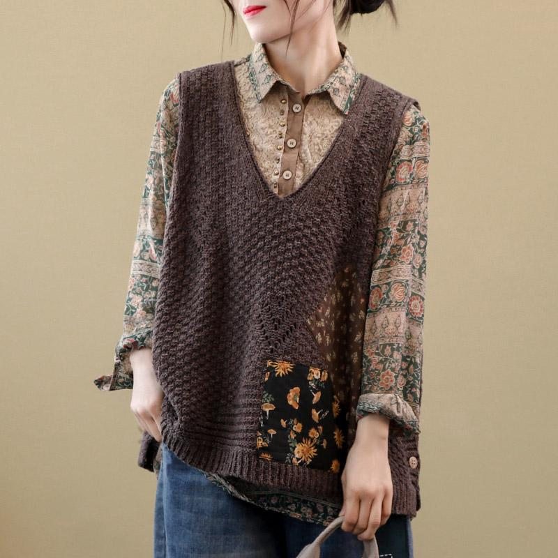 Spring Retro Patch Loose Knit Vest Sweater Vest