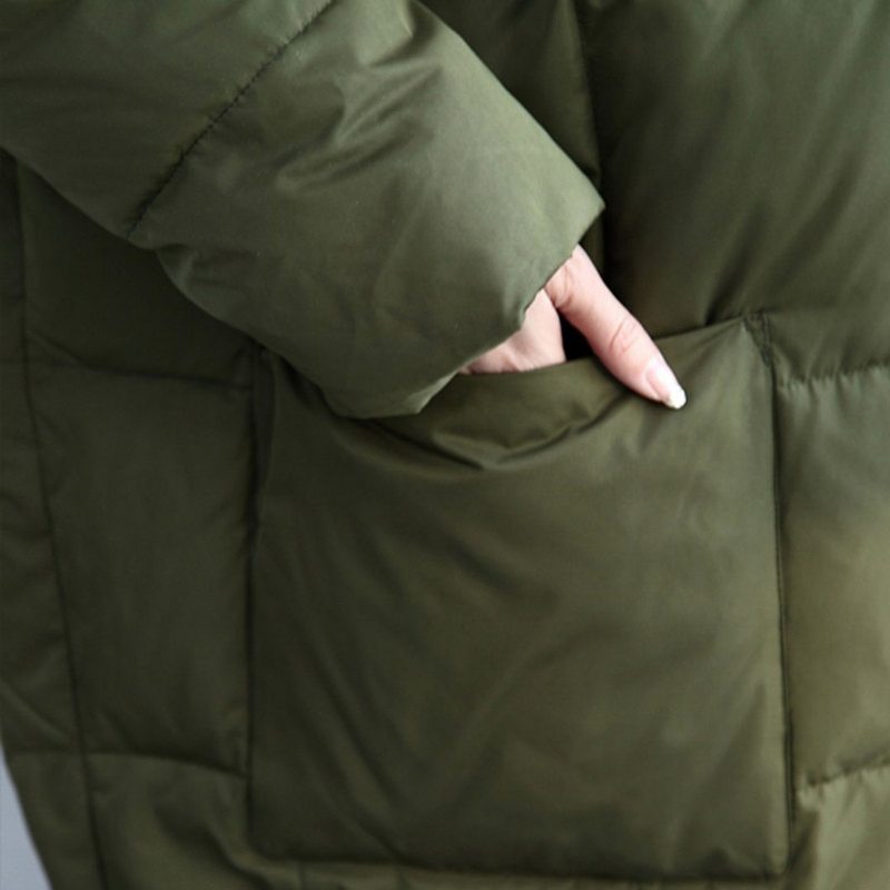 Manteau Épais Décontracté En Duvet Vert Armée Solide