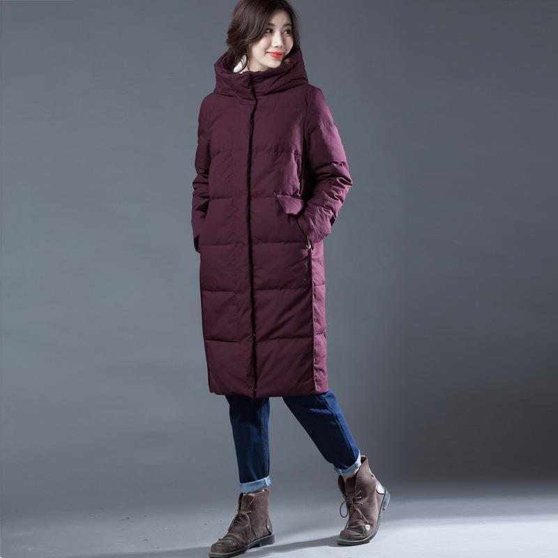 Manteau D'hiver À Capuche En Duvet Épais Rouge Vin