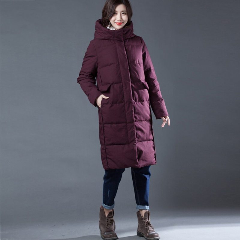 Manteau D'hiver À Capuche En Duvet Épais Rouge Vin