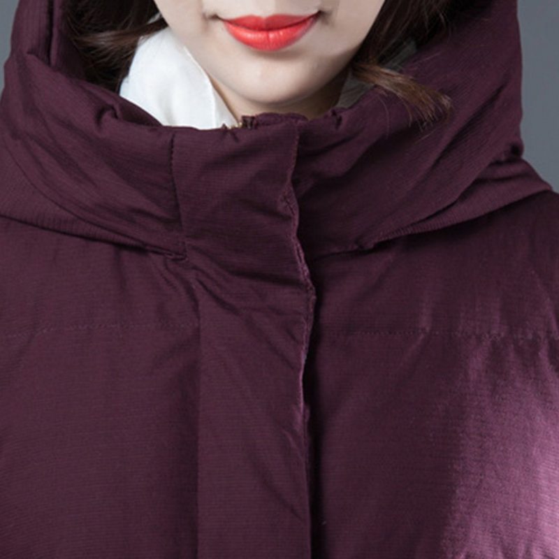 Manteau D'hiver À Capuche En Duvet Épais Rouge Vin