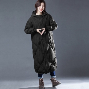 Rhombus Couture Solid Hooded Winter Down Coat