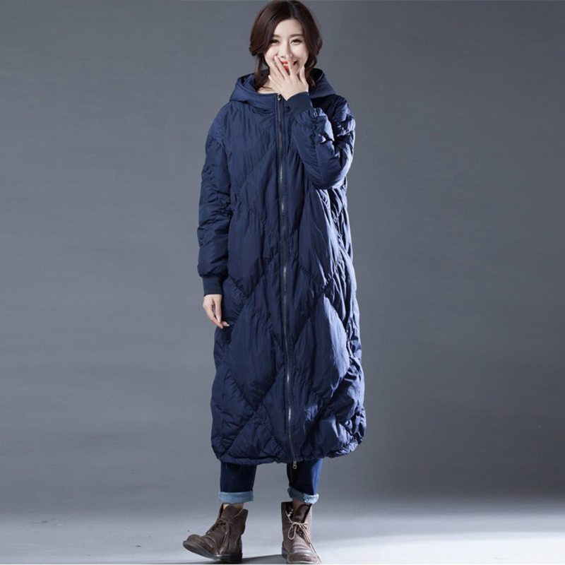 Rhombus Couture Solid Hooded Winter Down Coat