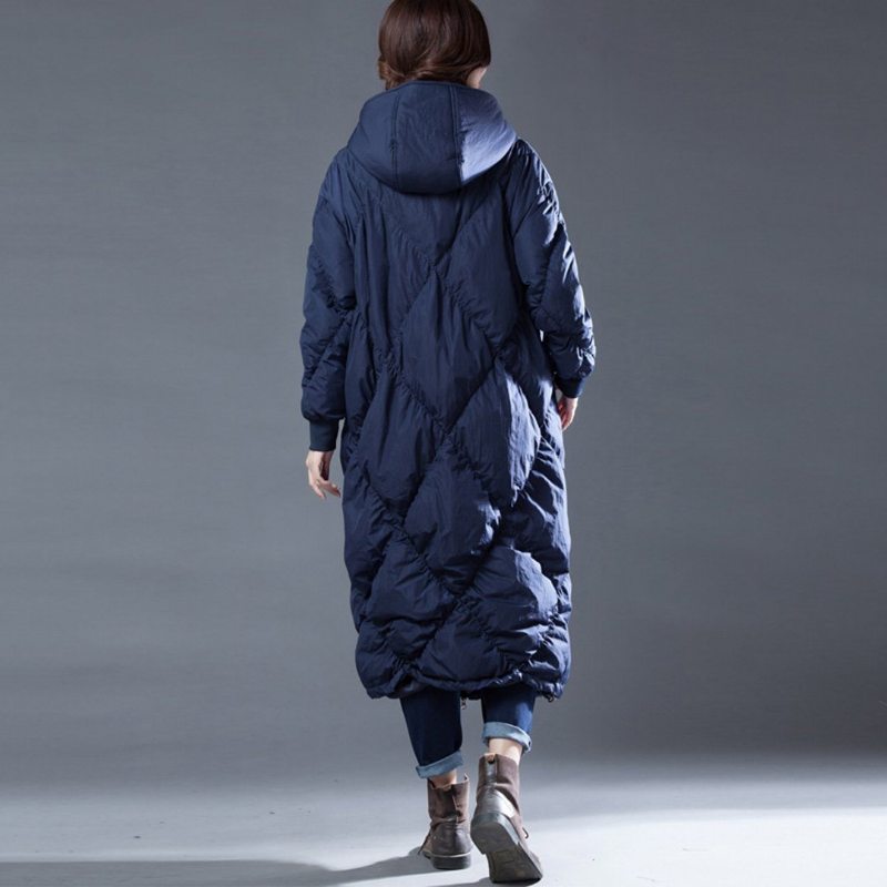 Rhombus Couture Solid Hooded Winter Down Coat