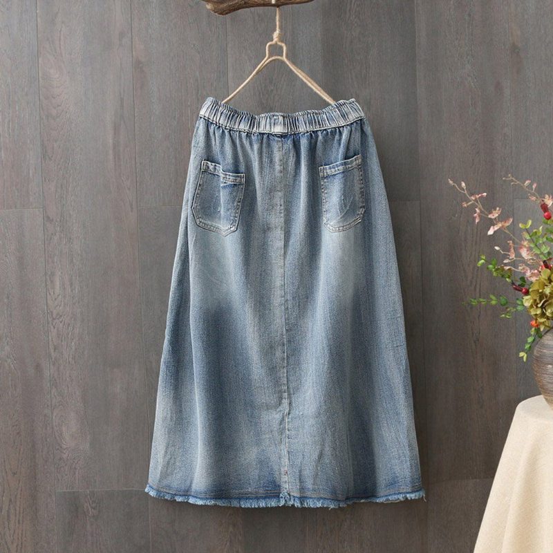 Automne Broderie Femme Lâche Une Forme Denim Jupe