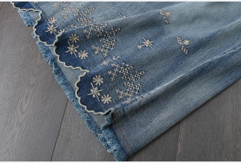 Automne Broderie Femme Lâche Une Forme Denim Jupe