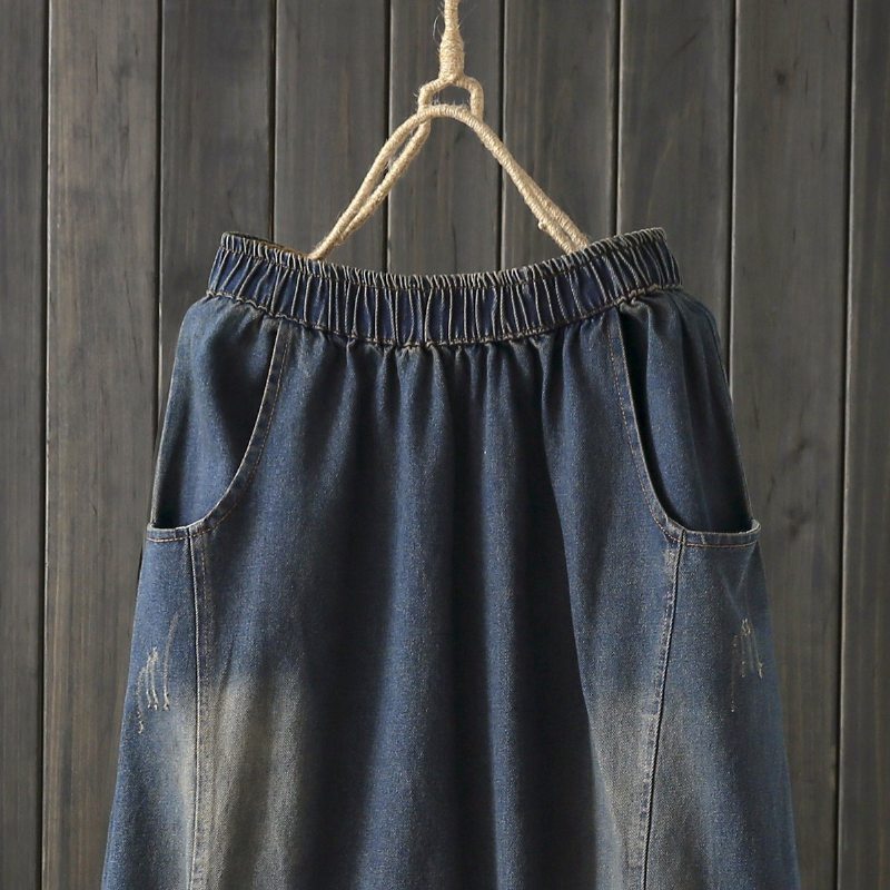 Automne Couture Vintage Denim Jupe Femme Bleu